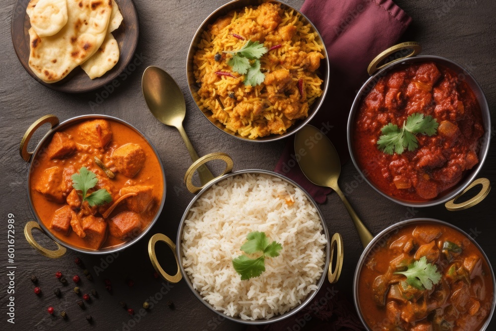 curry of spicy chicken with rice, ai generative