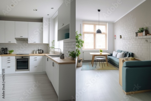 Before And After Of Modern Kitchen Apartment Room In Renovated House, ai generative © nataliya_ua