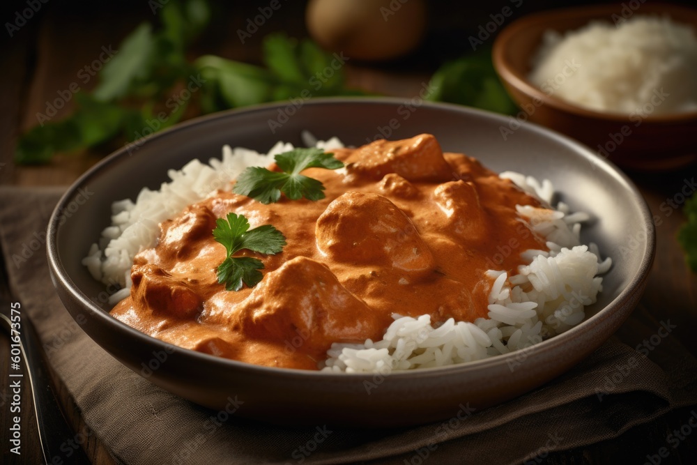  curry of spicy chicken with rice, ai generative