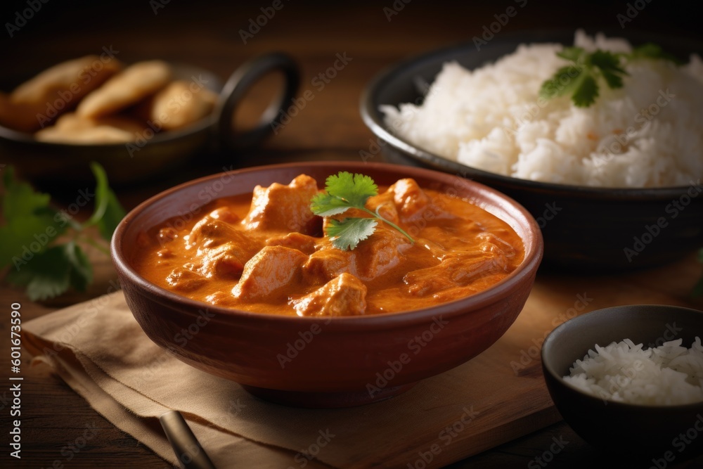 curry of spicy chicken with rice, ai generative curry of spicy chicken with rice, ai generative
