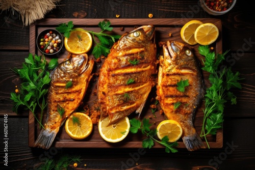 grilled fish on the grill, ai generatyive