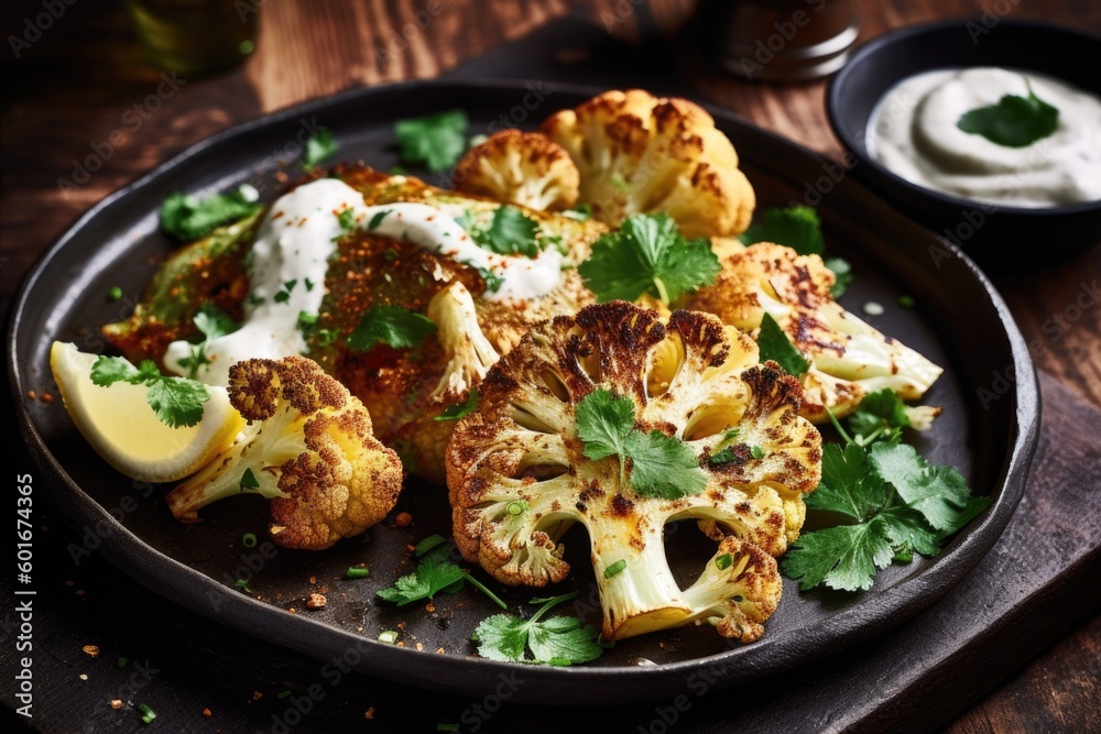 Baked cauliflower steaks, ai generative