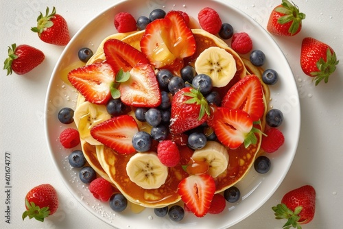 delicious pancakes with fruits, ai generative