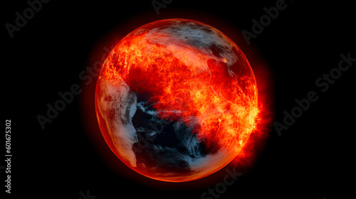地球温暖化のイメージ（燃える地球） Generative AI