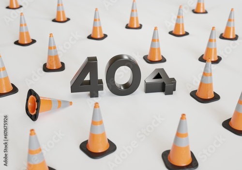 404 Error Meldung mit Verkehrspylonen als Absperrung, Seite nicht gefunden photo