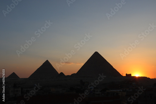 Magnificent Giza pyramids during Sunset evening