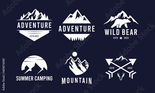 Set of Adventure and outdoor vintage logo template, badge or emblem style
