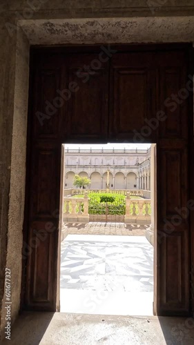View of the cloister of the ancient Benedictine monastery of San Martino, now transformed into a museum of history and art in Naples, Italy.