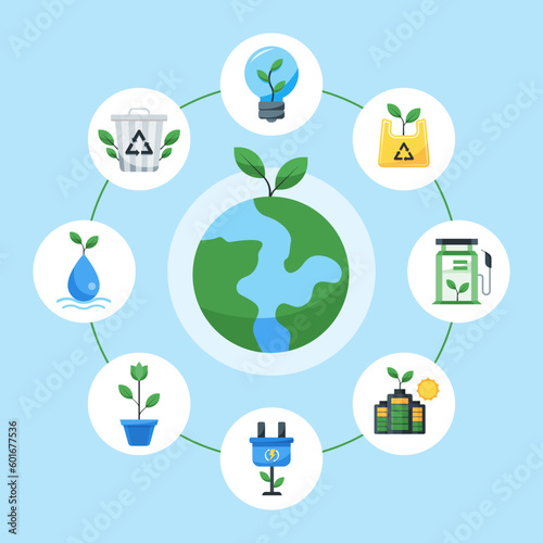 Green planet earth illustration. Ecology infographics vector. Environment flyer campaign.