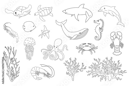 set of sea creatures. isolated ocean animals