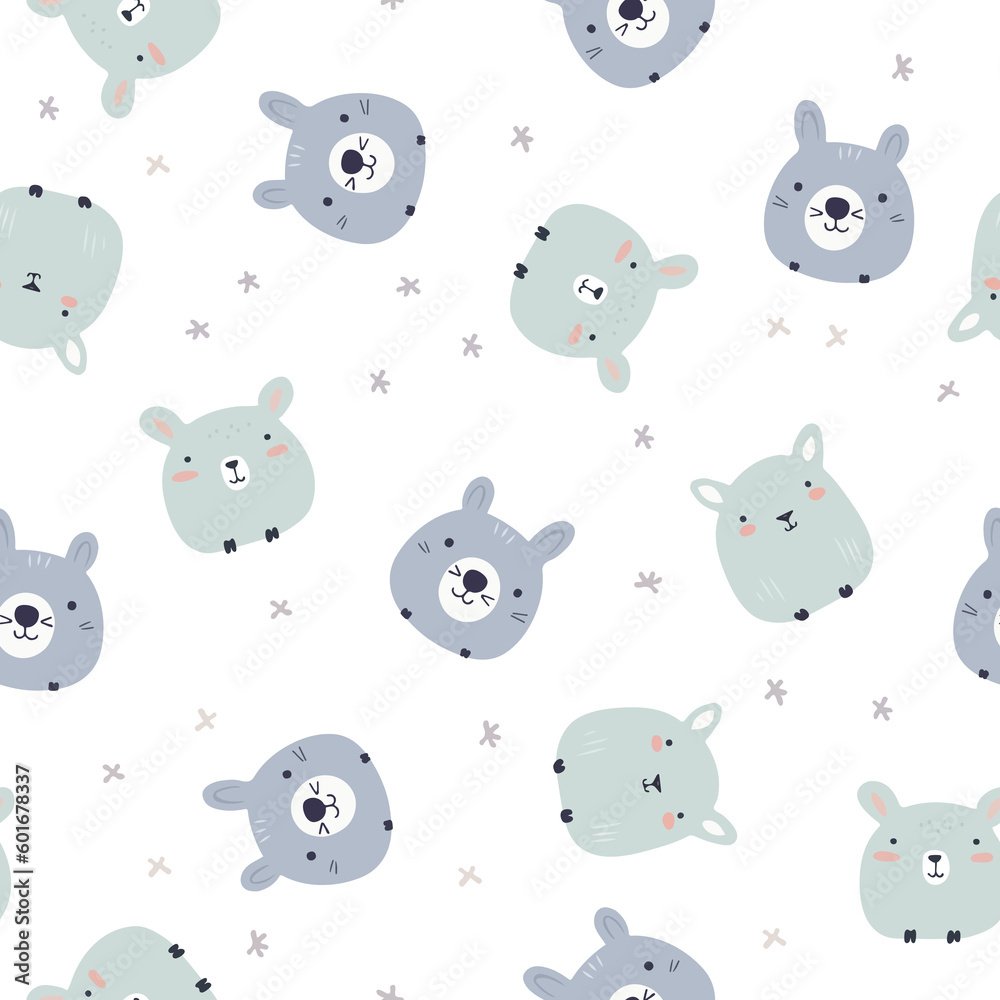 Cute animal seamless pattern. Hand drawn background. Can be used for kid's, baby's shirt design,f ashion print design, fashion graphic, t-shirt,tee