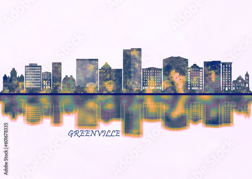 Greenville Skyline. Cityscape Skyscraper Buildings Landscape City Background Modern Art Architecture Downtown Abstract Landmarks Travel Business Building View Corporate