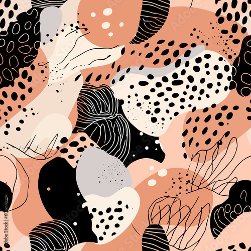 A modern seamless pattern with minimal abstract shapes. Contemporary hand-drawn organic shapes background