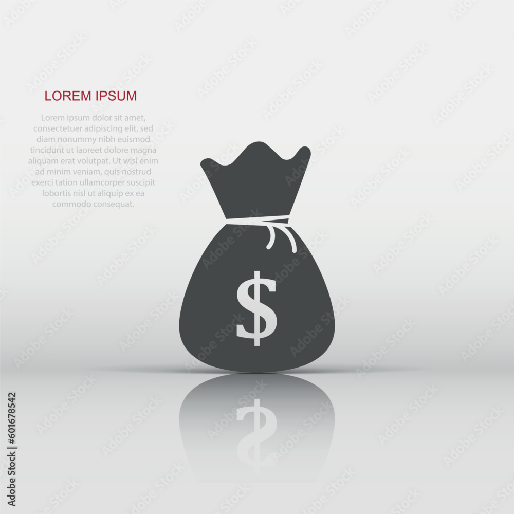 Money bag vector icon in flat style. Moneybag with dollar sign illustration on white isolated background. Money cash sack concept. Money bag vector icon in flat style. Moneybag with dollar sign illustration on white isolated background. Money cash sack concept.