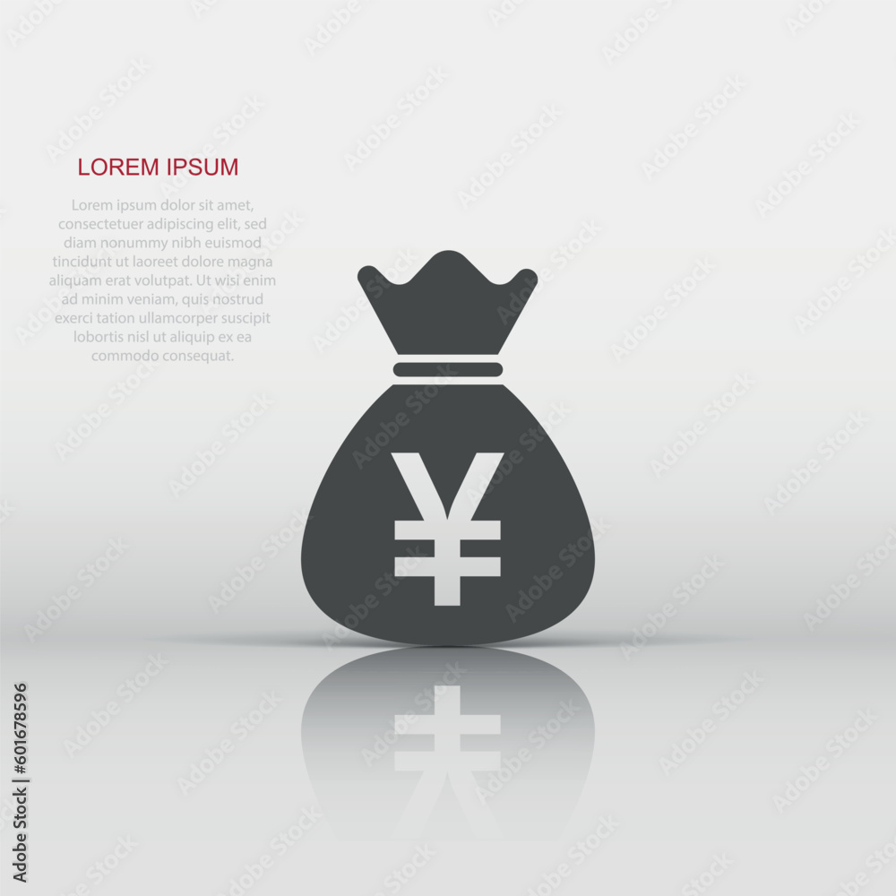 Yen, yuan bag money currency vector icon in flat style. Yen coin sack symbol illustration on white isolated background. Asia money business concept. Yen, yuan bag money currency vector icon in flat style. Yen coin sack symbol illustration on white isolated background. Asia money business concept.