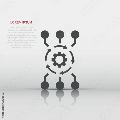 Algorithm api software vector icon in flat style. Business gear with arrow illustration on white isolated background. Algorithm concept. photo
