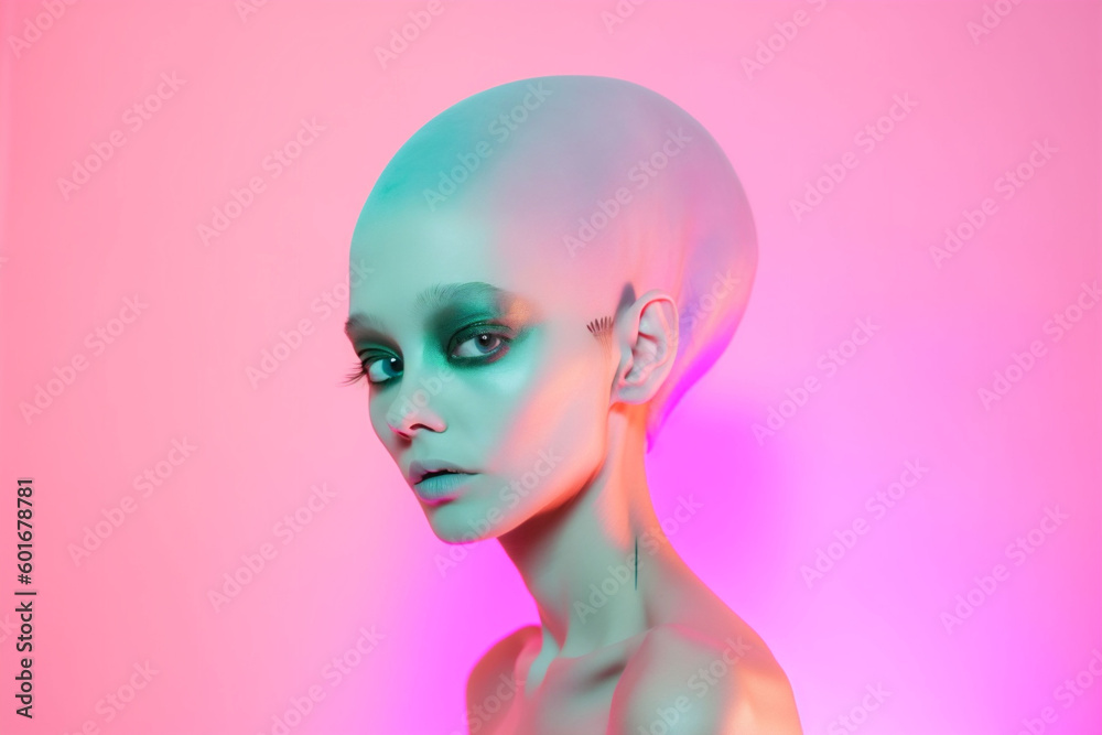 woman portrait art futuristic style makeup alien beauty person face model. Generative AI. woman portrait art futuristic style makeup alien beauty person face model. Generative AI.