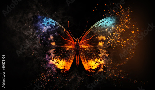 illustration of a color butterfly, abstract color background, generative ai.