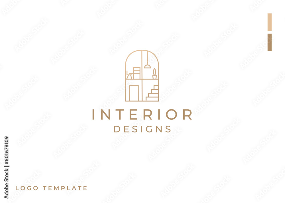 Furniture logo design inspiration. Vector illustration of chair, table, bookcase, cupboard and decorative lamp. Modern Icon Design Vector Template with Line Style Furniture logo design inspiration. Vector illustration of chair, table, bookcase, cupboard and decorative lamp. Modern Icon Design Vector Template with Line Style