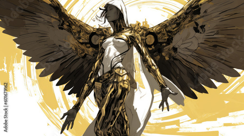 angelic cyberpunk seraph with wings - by generative ai photo