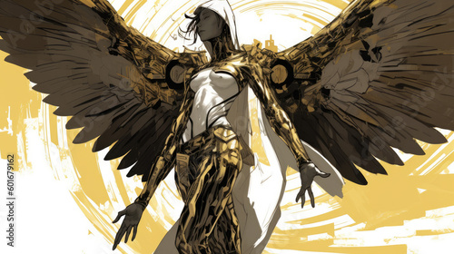 angelic cyberpunk seraph with wings - by generative ai