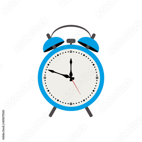 The alarm clock is blue on a white background.