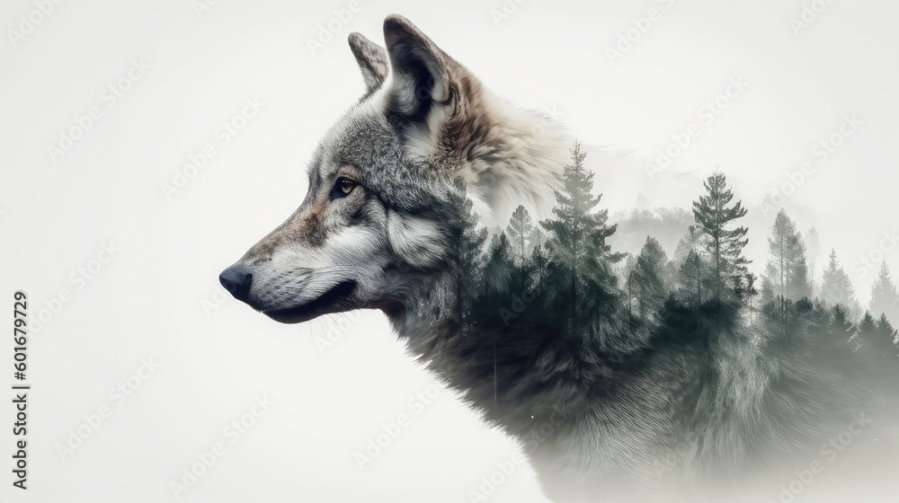 Fototapeta premium illustration wolf in nature, generative ai.