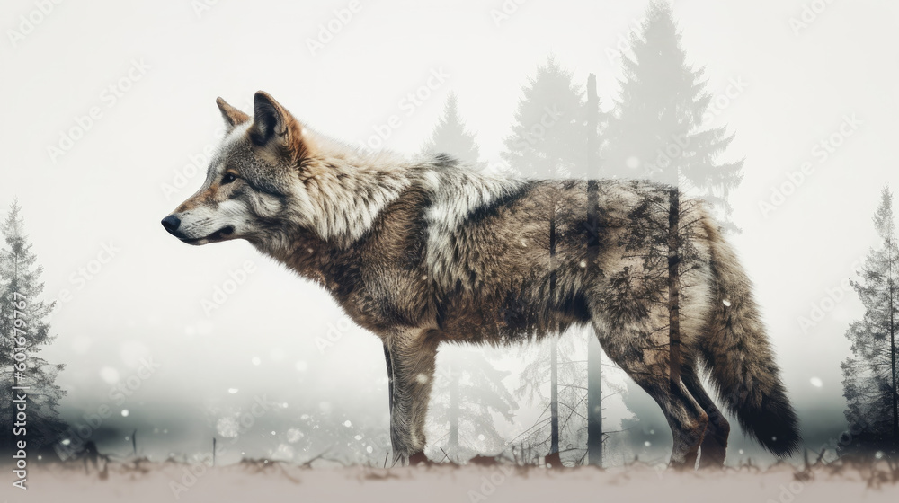 Fototapeta premium illustration wolf in nature, generative ai.