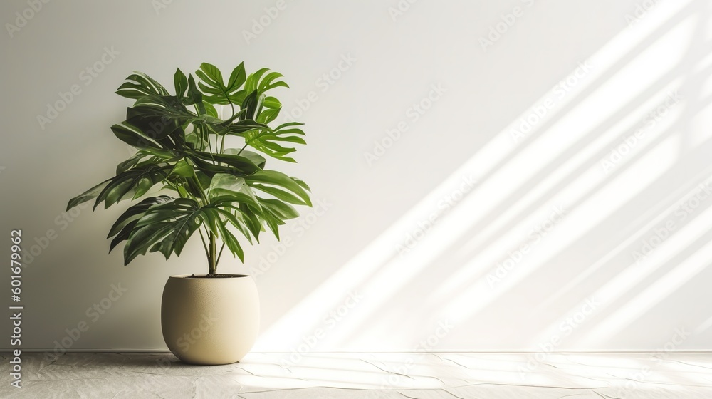 Scandinavian minimalistic home light white interior with green plant