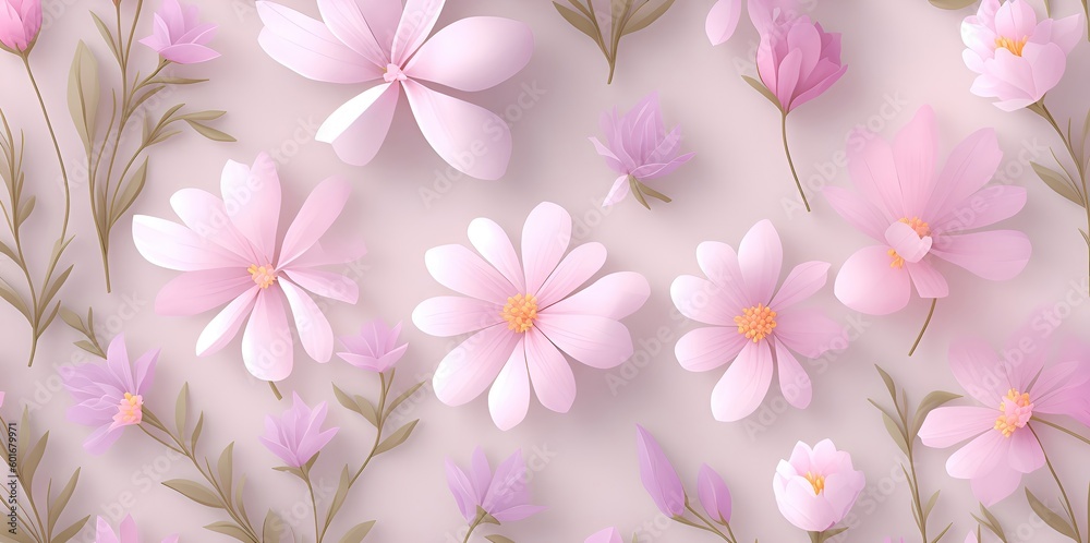 Obraz premium Pale pink flowers on a pink background.
