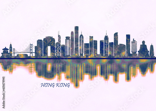 Hong Kong Skyline. Cityscape Skyscraper Buildings Landscape City Background Modern Art Architecture Downtown Abstract Landmarks Travel Business Building View Corporate