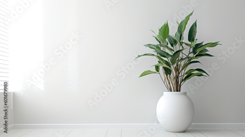 Minimalistic white interior with green plant