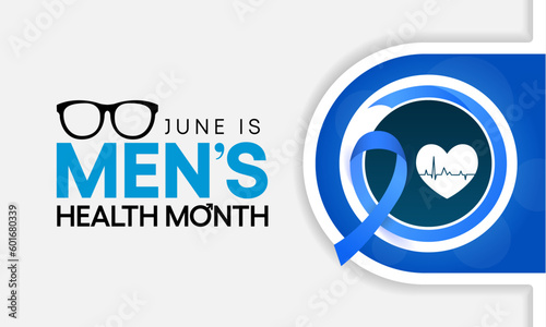 Men's health month is observed every year in June, it is used to raise awareness about health care for men and focus on encouraging boys to practice and implement healthy living decisions. Vector art.