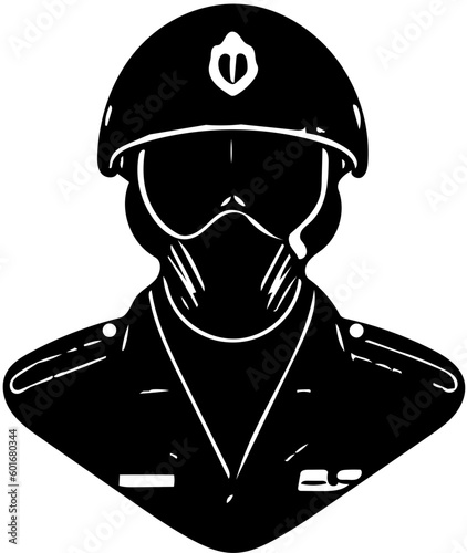 Silhouette logo of a soldier in black and white, vector illustration of a military man