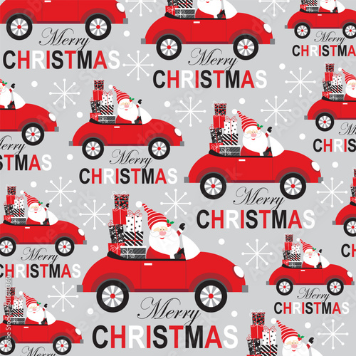 christmas seamless pattern with santa on the car