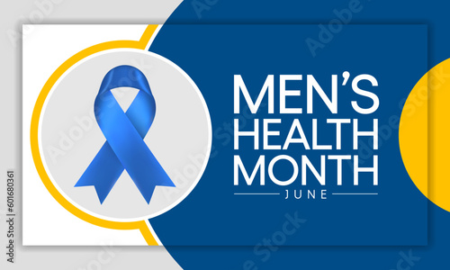 Men's health month is observed every year in June, it is used to raise awareness about health care for men and focus on encouraging boys to practice and implement healthy living decisions. Vector art.