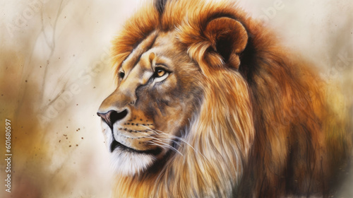 illustration of watercolor lion  abstract color background  generative ai.