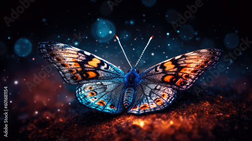 illustration of a color butterfly, abstract color background, generative ai. © jozefklopacka