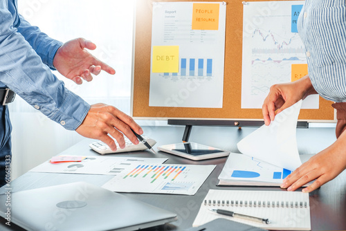 Business team meeting Strategy Planning with new startup project plan Finance and Economy Graph with laptop successful teamwork