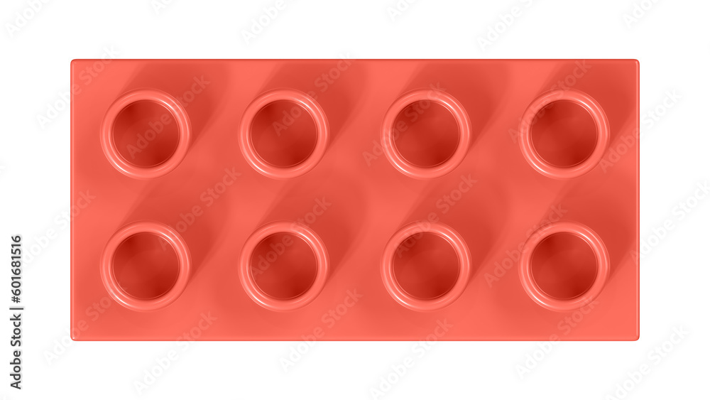 Fototapeta premium Bittersweet Block Isolated on a White Background. Close Up View of a Plastic Children Game Brick for Constructors, Top View. High Quality 3D Rendering with a Work Path. 8K Ultra HD, 7680x4320