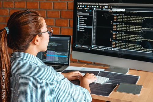 Developing programmer reading computer codes Development Website design and coding technologies.
