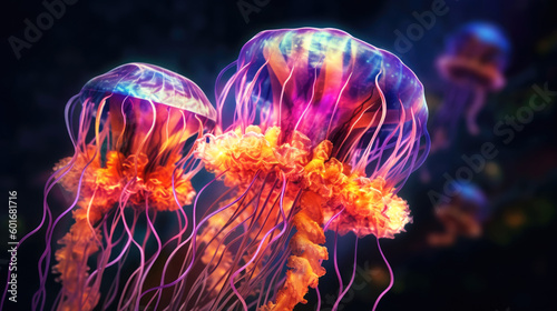 Neon glow Jellyfish in the ...