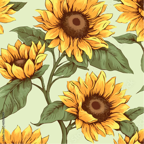 Sunflowers drawing on white background isolated vector. Sunflower drawing watercolor vector. Beautiful sunflowers pattern. Floral pattern. Floral print.