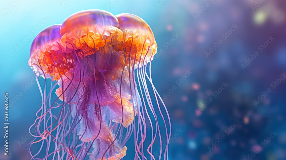 Fototapeta premium Neon glow Jellyfish in the wild. Generative AI