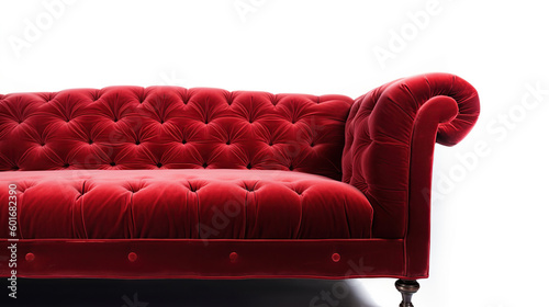 A close up of a red Chesterfield couch on white background 