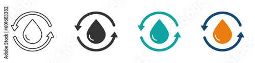 Liquid drip recycle vector icons. Water protection flat vector designs set
