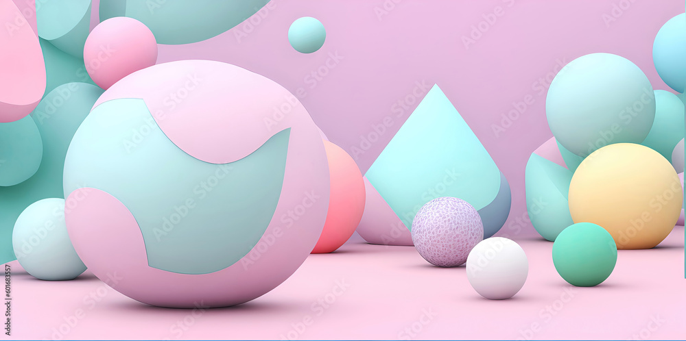 Background of balloons of different sizes in pastel colors.