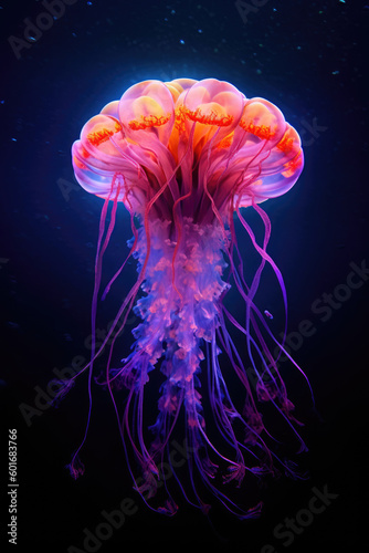 Neon glow Jellyfish in the wild. Generative AI © piai