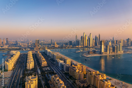 Aerial view of Dubai from Palm Jumeirah island, United Arab Emirates