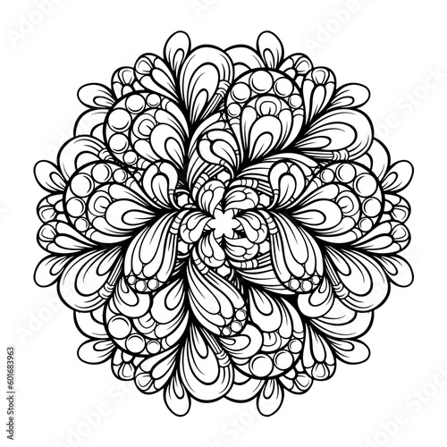 Fototapeta Naklejka Na Ścianę i Meble -  Black and white abstract floral mandala pattern. Antistress coloring page.